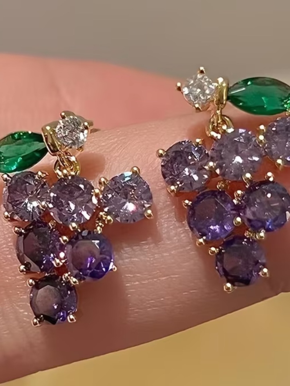 New Purple Gem Cluster Drop Earrings